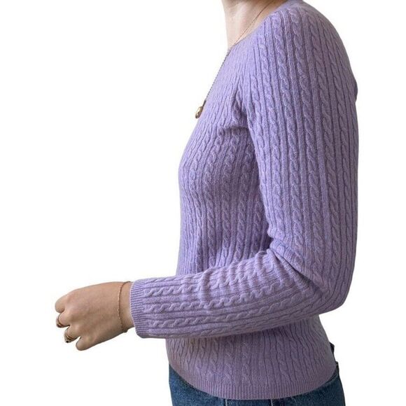 Womens Lavender Purple 100% Cashmere Cable Knit Preppy Soft Sweater Sz M - Picture 3 of 5